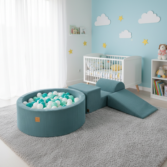 MeowBaby® ensemble de jeu avec piscine à balles - Turquoise, Mint & Perle Blanche
