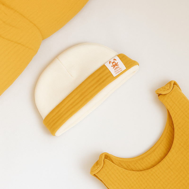 Bonnet de Naissance en Coton Bio Blanc et Honey