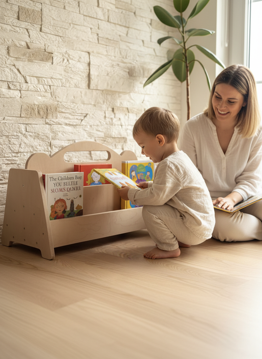 Bibliothèque en bois Montessori double face pour enfants