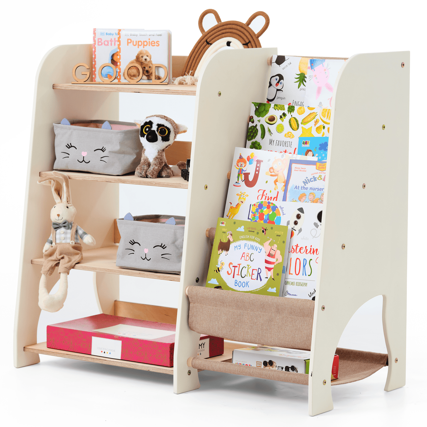 Étagère 2-en-1 Montessori pour livres et jouets