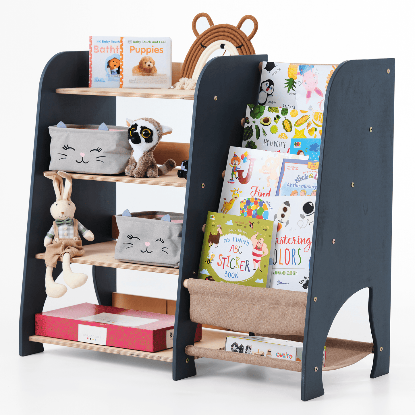 Étagère 2-en-1 Montessori pour livres et jouets