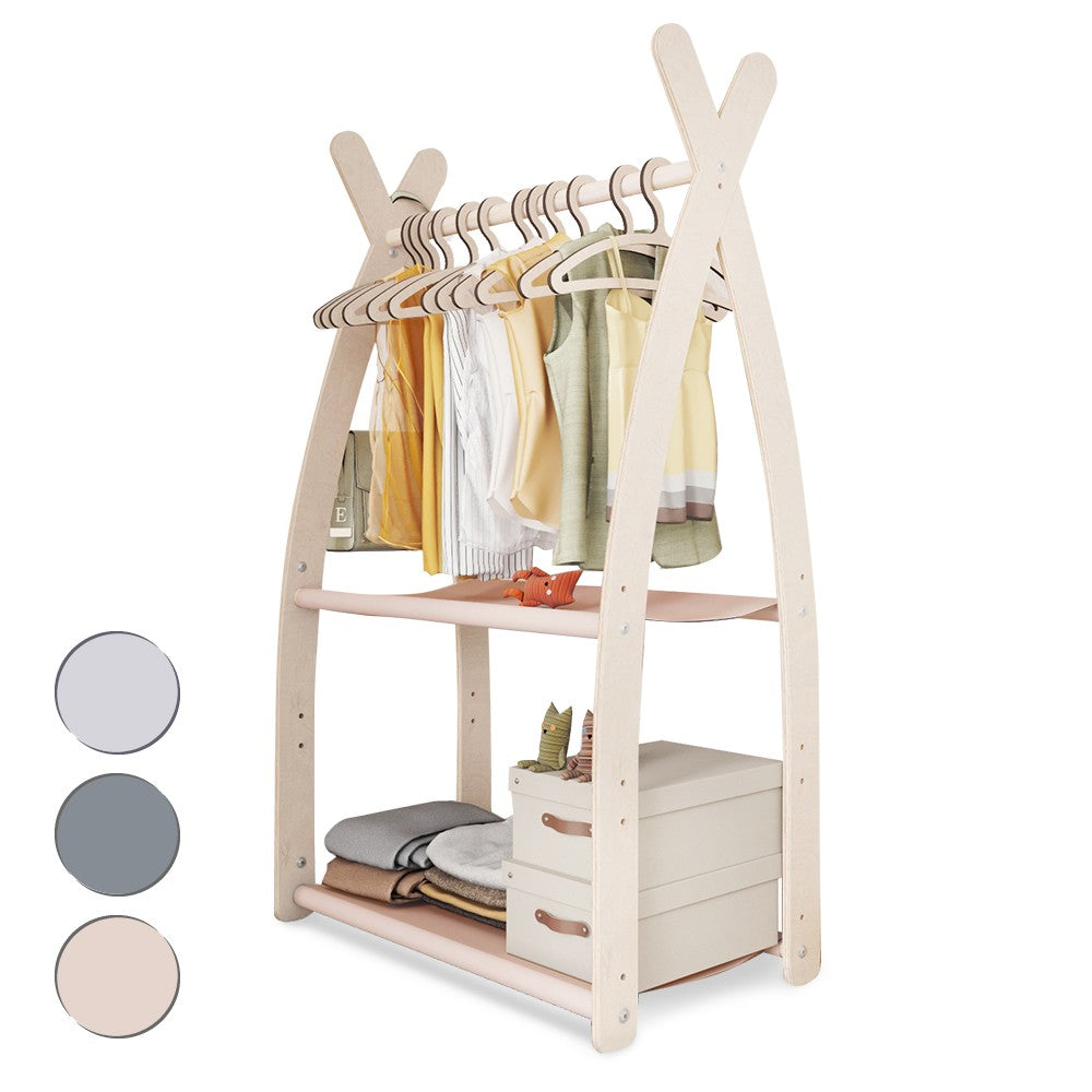 Portant à vêtements pour enfants MAMOI® – Beige 53x95x32 cm | Portant en bois naturel pour déguisements et vêtements d’enfants | Penderie bébé au design moderne | Accessoire de chambre bébé | 100 % écologique | Fabriqué en Europe