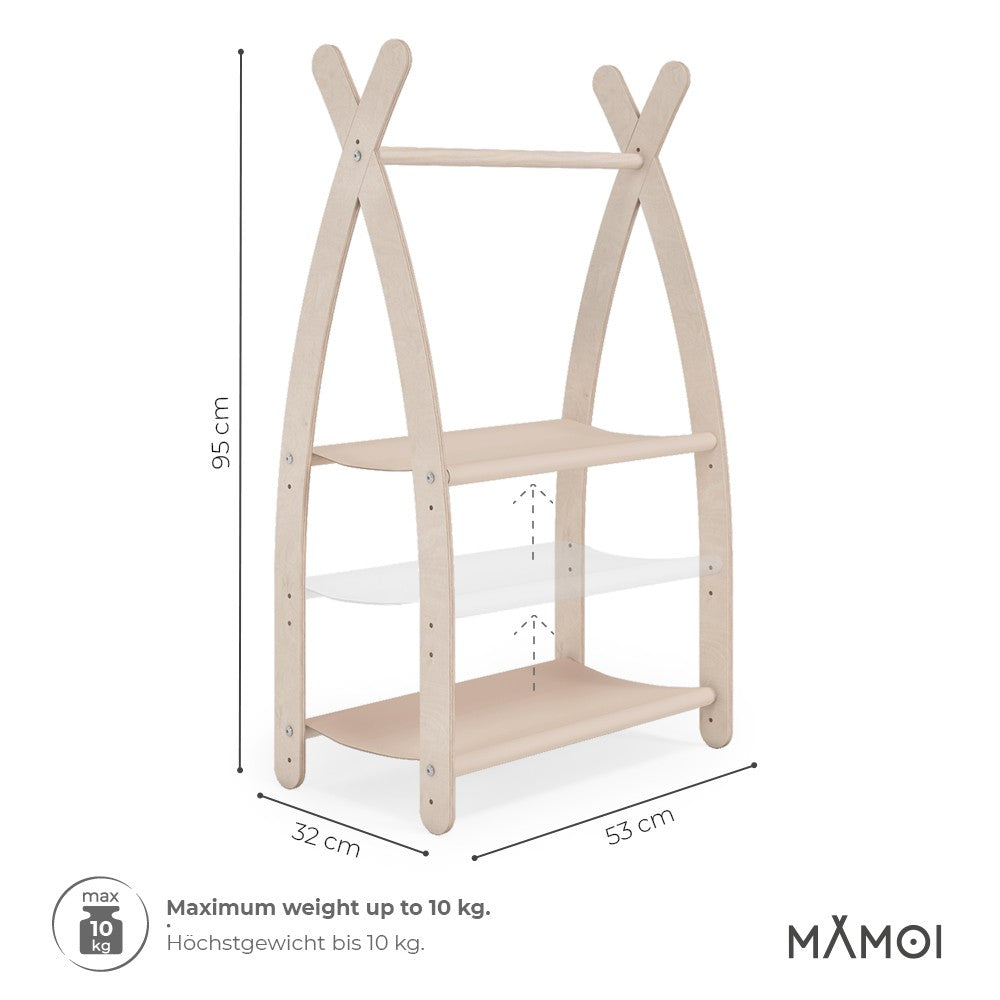 Portant à vêtements pour enfants MAMOI® – Beige 53x95x32 cm | Portant en bois naturel pour déguisements et vêtements d’enfants | Penderie bébé au design moderne | Accessoire de chambre bébé | 100 % écologique | Fabriqué en Europe