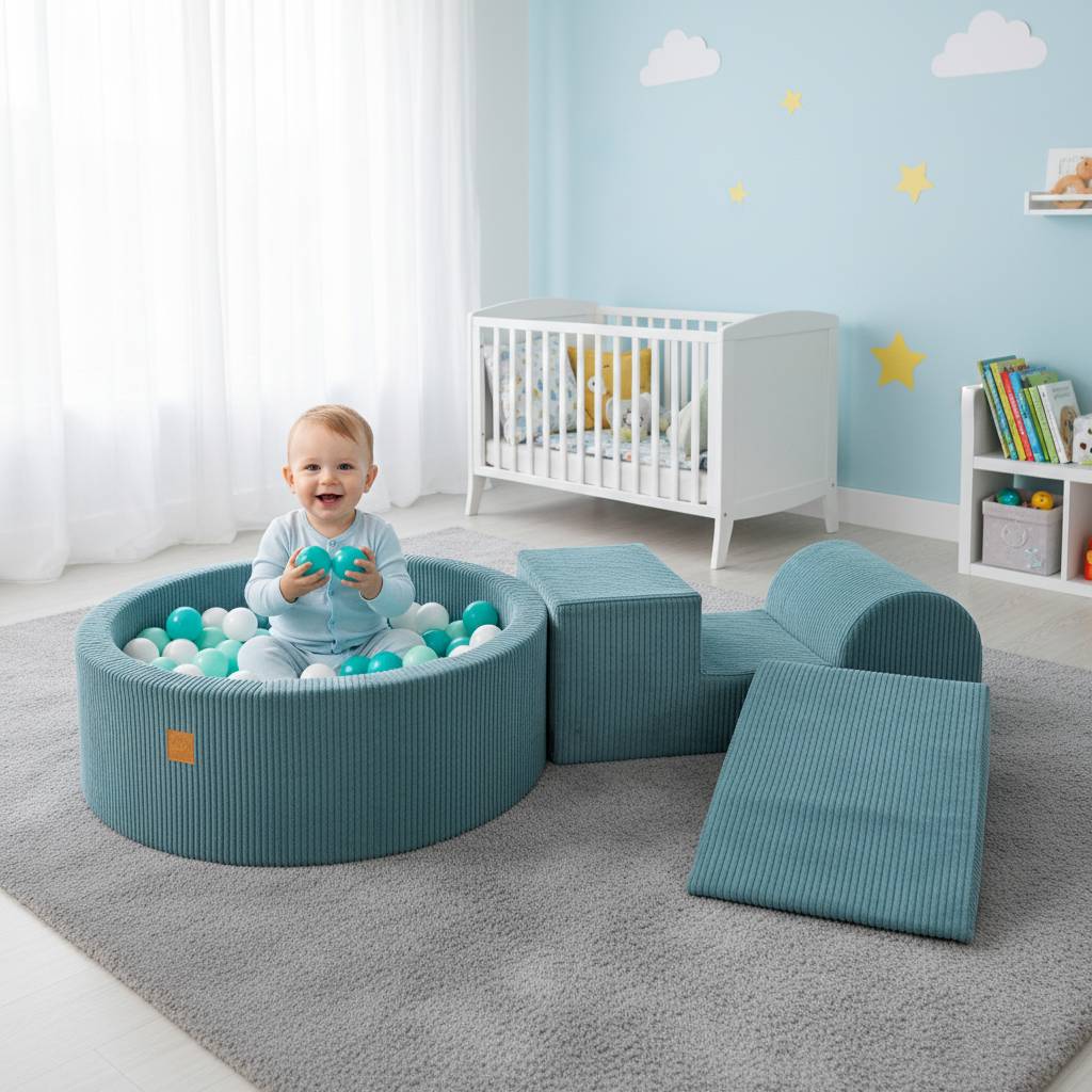 MeowBaby® ensemble de jeu avec piscine à balles - Turquoise, Mint & Perle Blanche