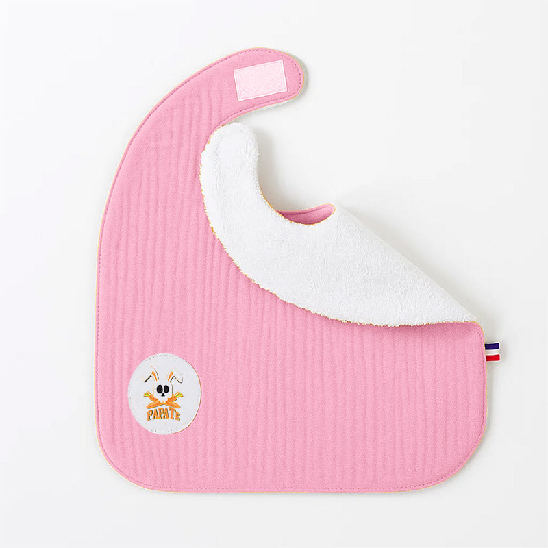 bavoir rose en coton bio made in france papate puriculture