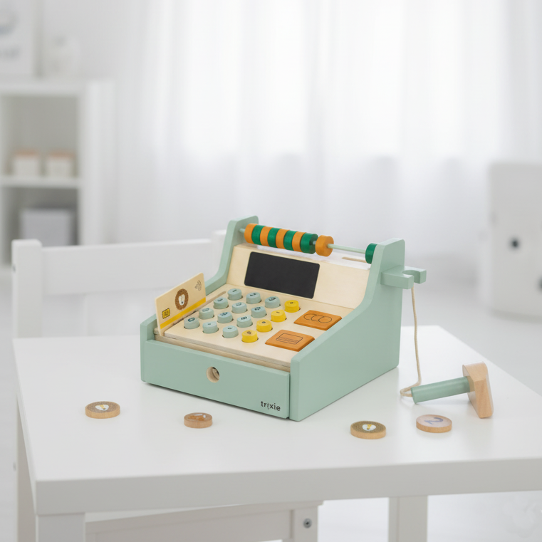 Caisse enregistreuse en bois avec accessoires