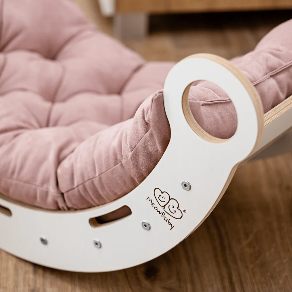 Balancelle en bois blanche avec coussin et toboggan – Taille moyenne