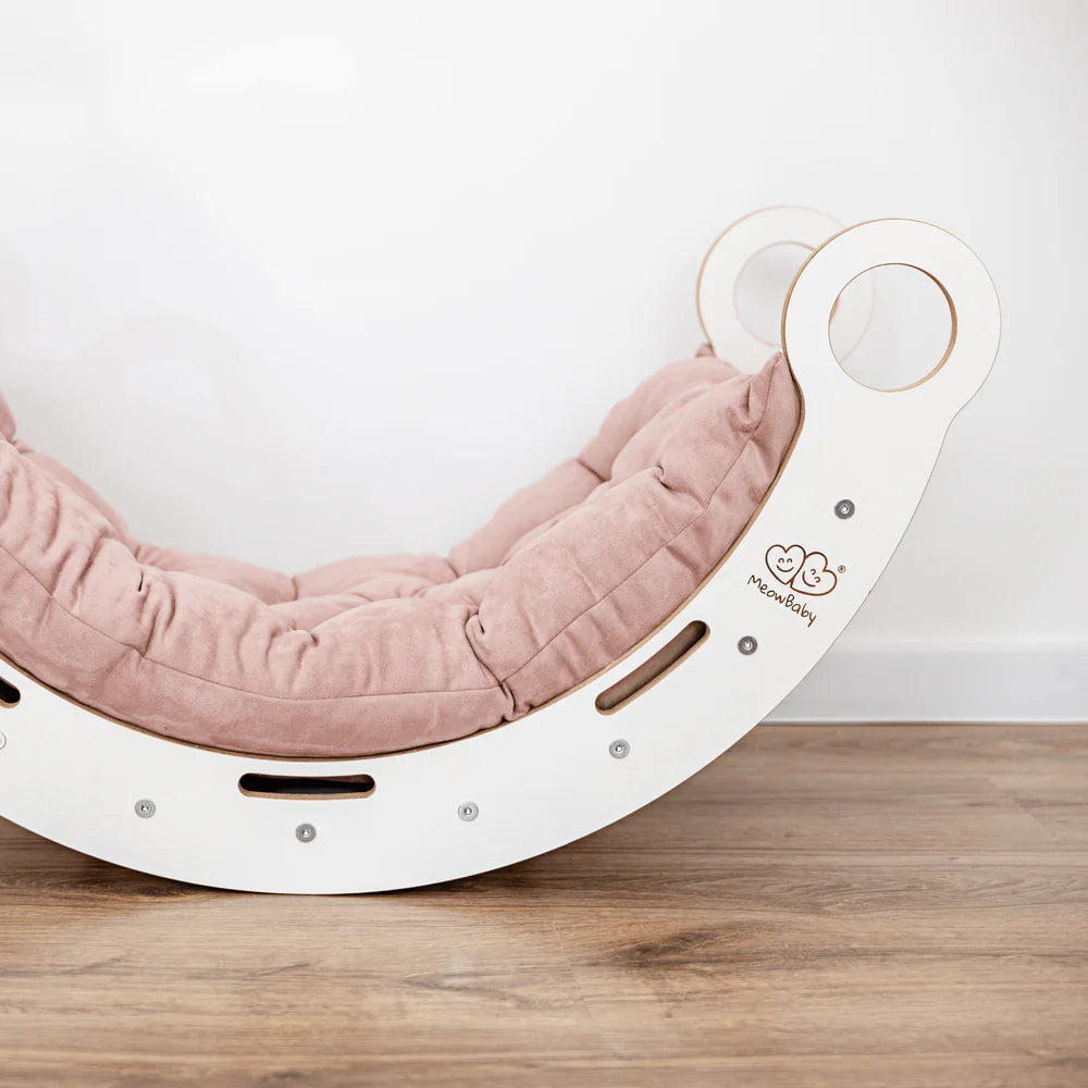 Balancelle en bois blanche avec coussin et toboggan – Taille moyenne