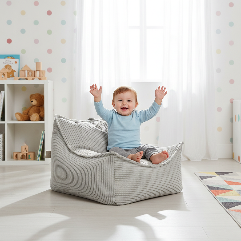 MeowBaby® Pouf sac en velours esthétique – Écru