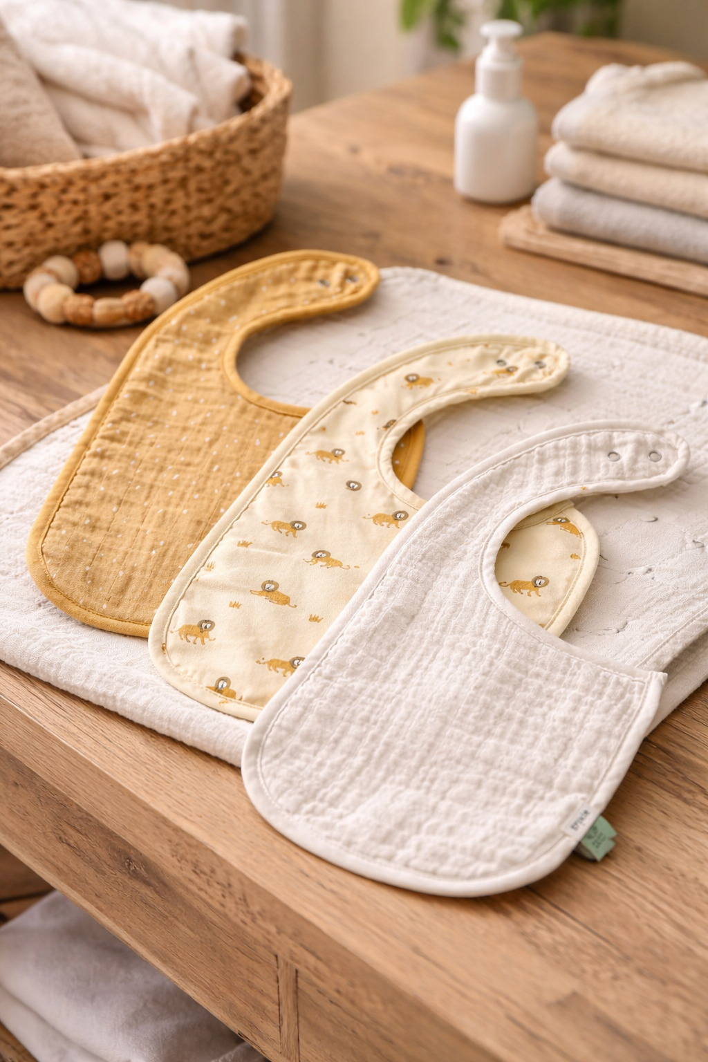 Ensemble de 3 bavoirs en coton biologique – Lively Lion