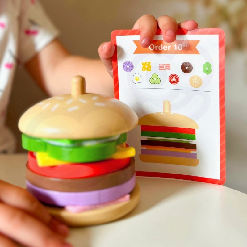 Wooden Burger Restaurant Puzzle for Children, 15 pcs